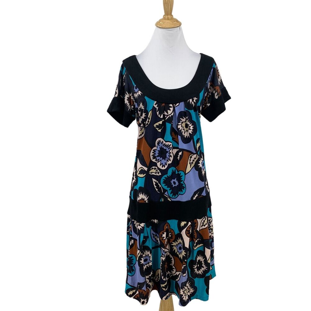 Diane Van Furstenberg Floral Jersey Dress Womens 8/10 Short Sleeve Stretch Scoop